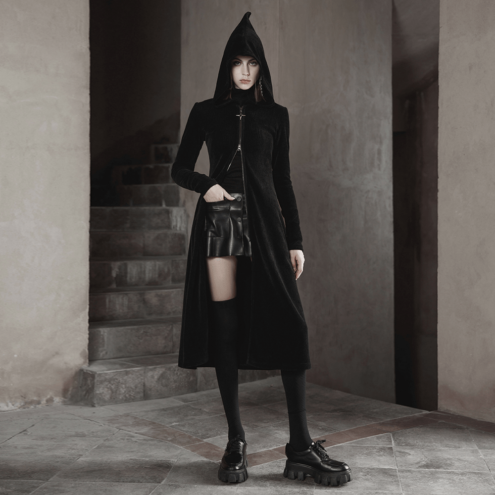 Elegant Gothic Wizard Coat with Zip Detailing
