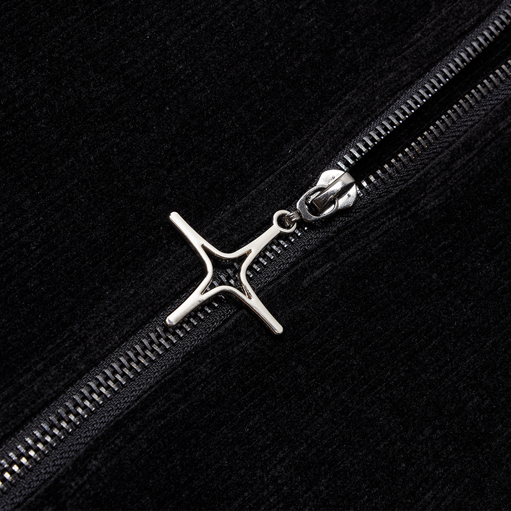 Elegant Gothic Wizard Coat with Zip Detailing