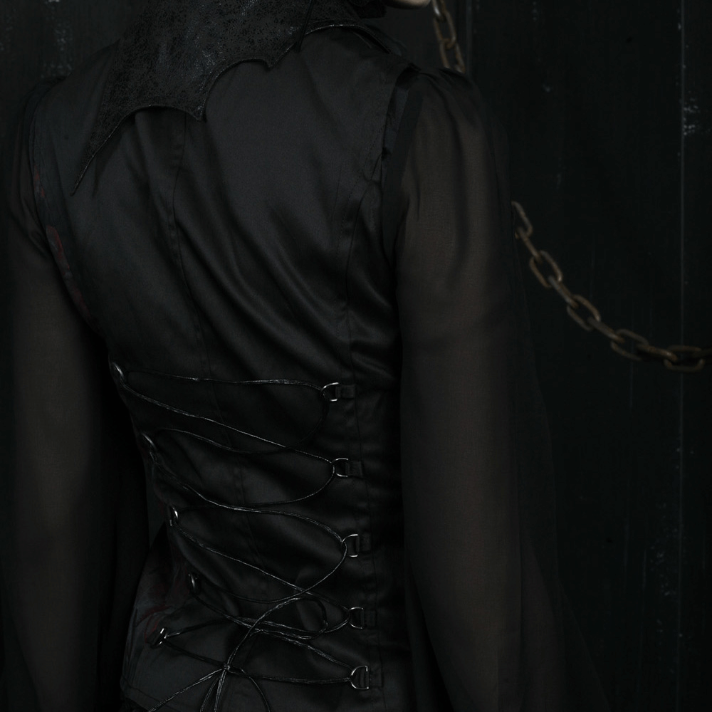 Elegant Gothic women's black-red asymmetrical waistcoat showcasing intricate lacing and a stylish silhouette.