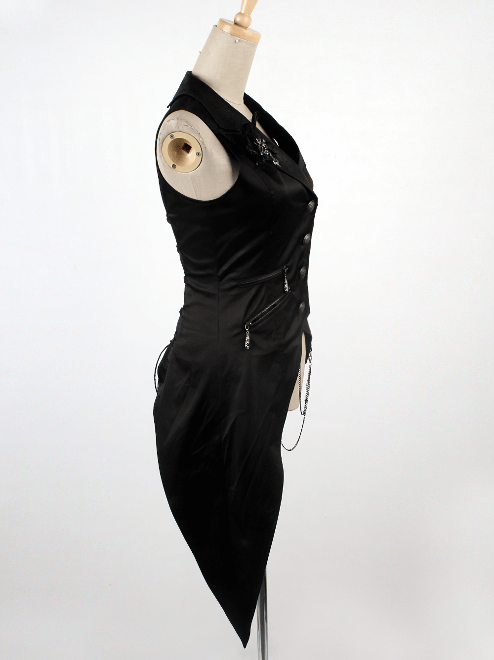 Elegant Gothic women's asymmetrical black-red waistcoat featuring a sleek design and stylish details.