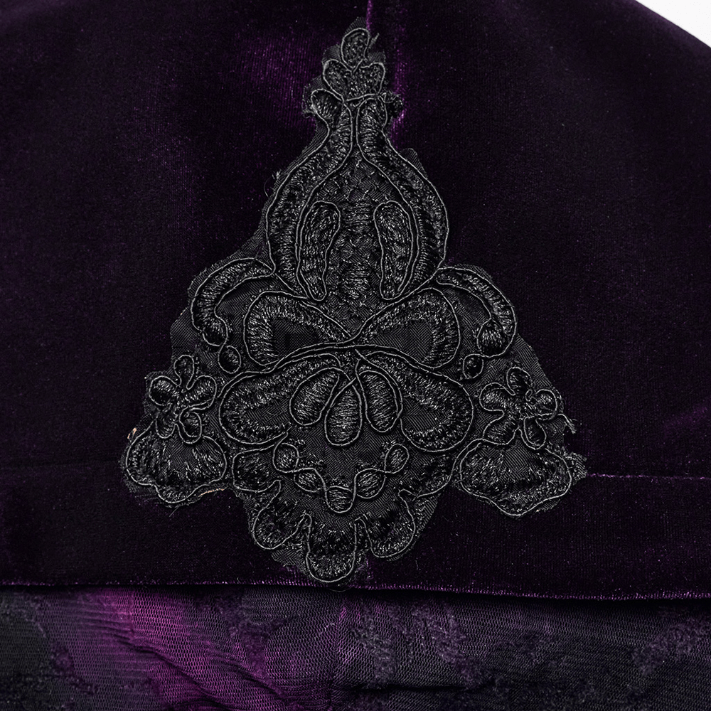 Intricate lace detailing on the hood of an Elegant Gothic Velvet Coat, showcasing gothic elegance and craftsmanship.