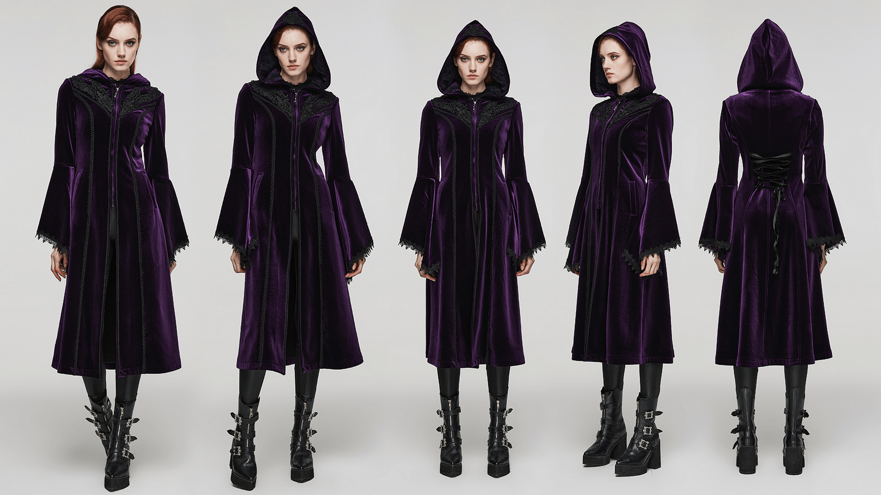 Elegant Gothic Zippered Velvet Hooded Coat - HARD'N'HEAVY