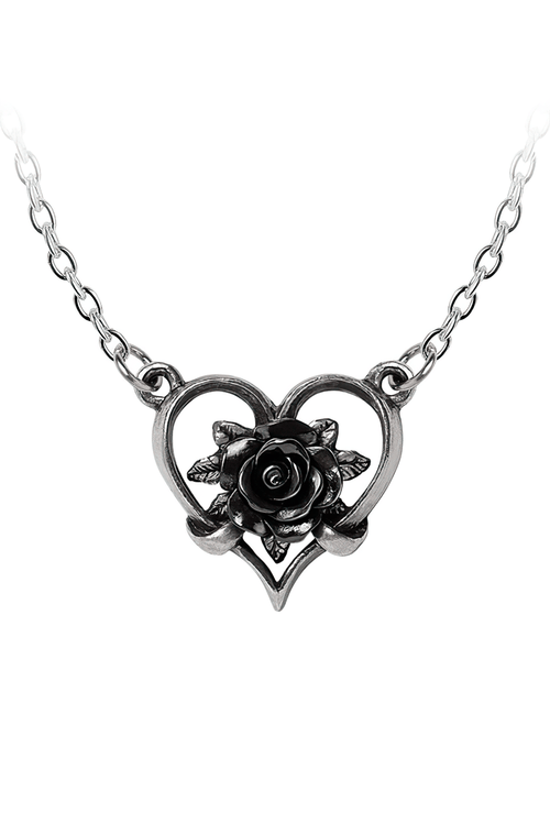 Elegant Heart of Blackness Pendant with Black Rose