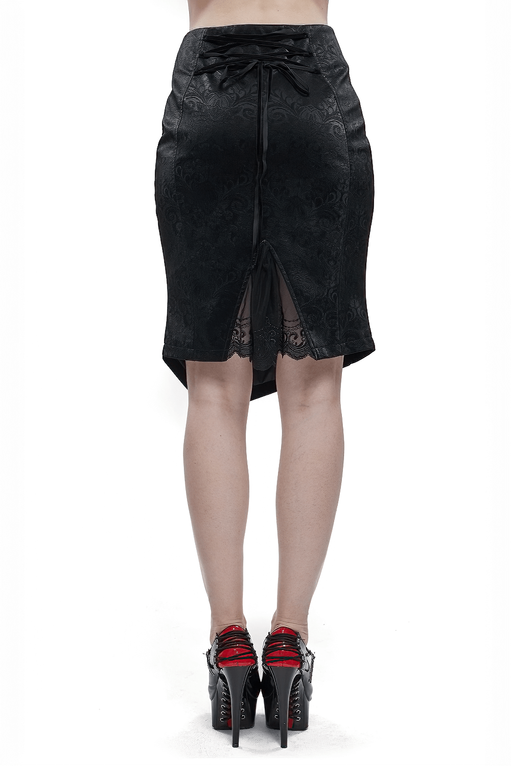 Elegant Irregular Short Skirt for Women / Gothic Style Slim Skirt with Lace-Up Back