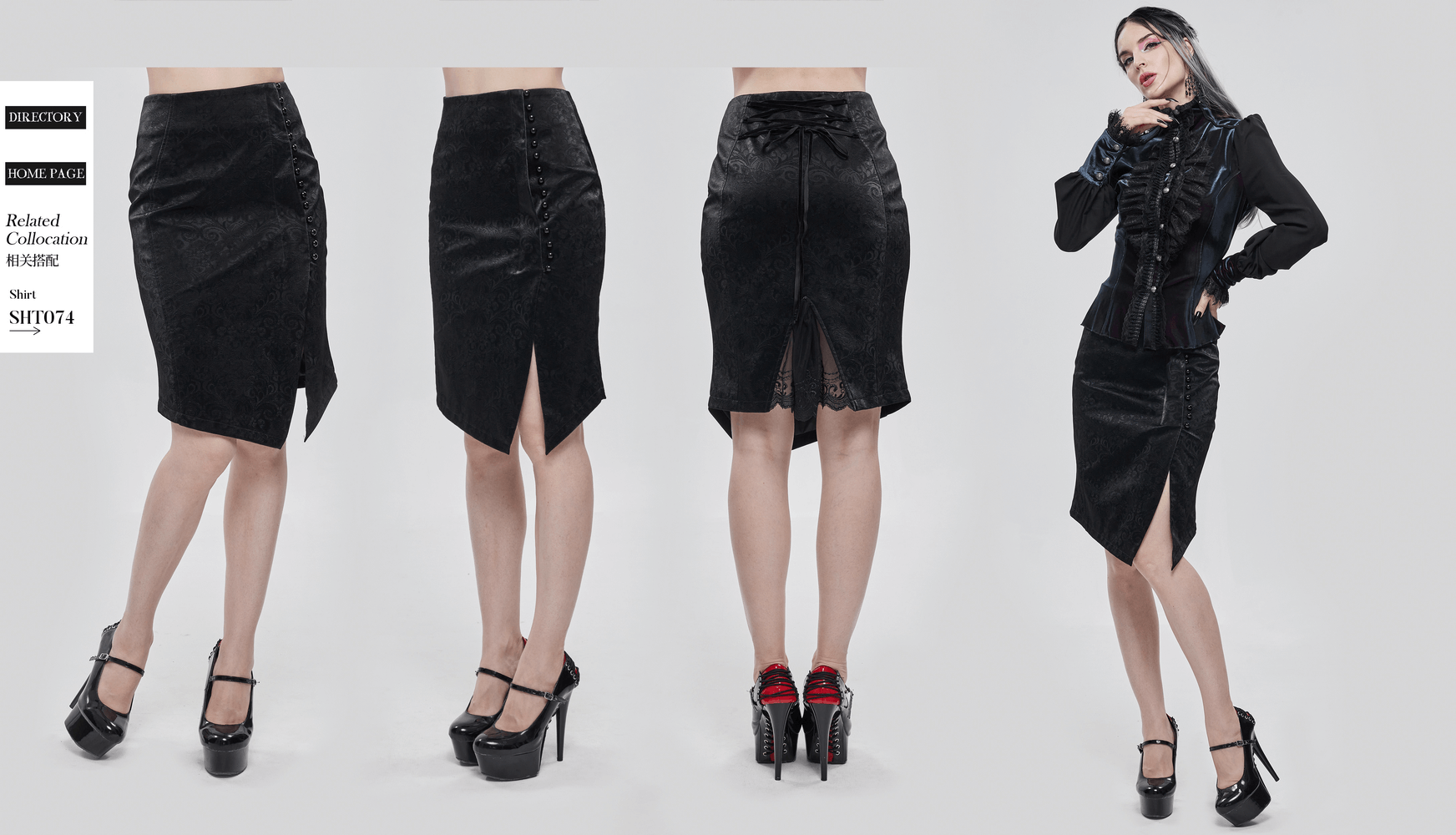 Elegant Irregular Short Skirt for Women / Gothic Style Slim Skirt with Lace-Up Back