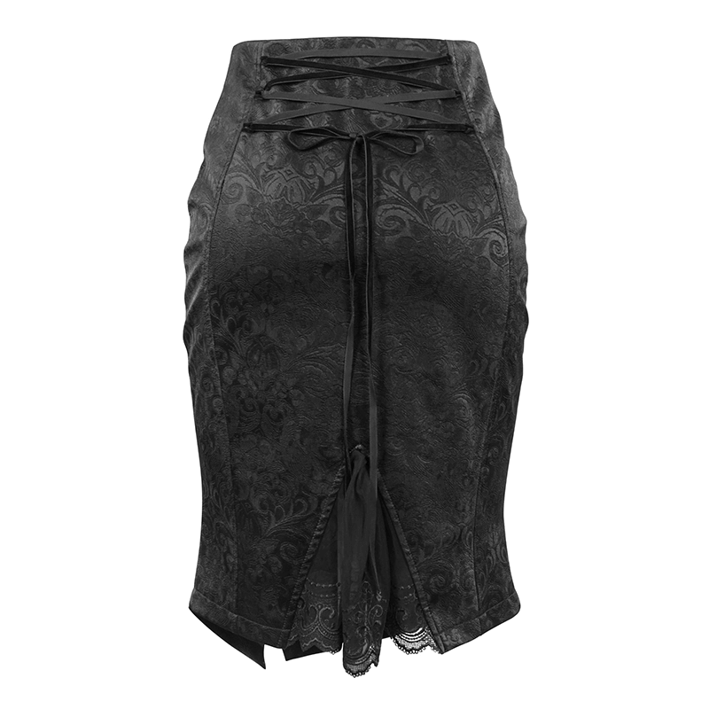 Elegant Irregular Short Skirt for Women / Gothic Style Slim Skirt with Lace-Up Back