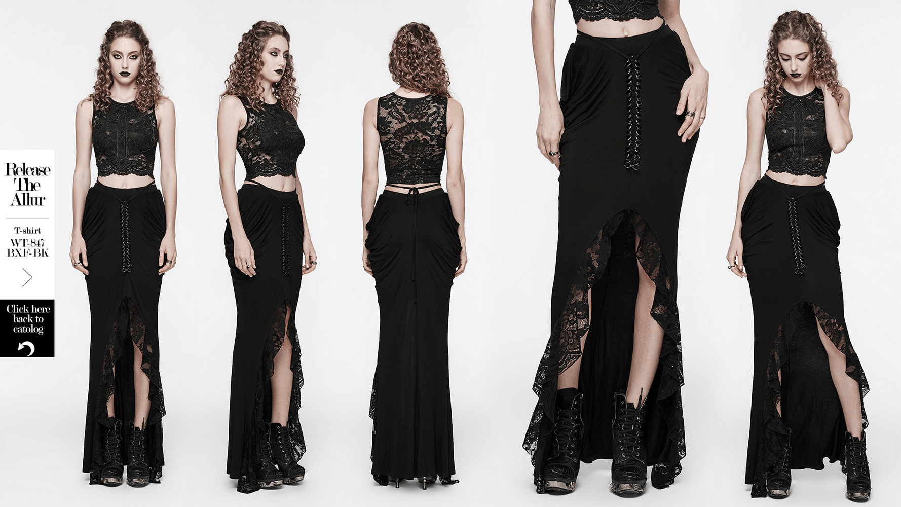 Elegant Gothic half skirt with lace and iron chains, showcasing a versatile and stylish design.