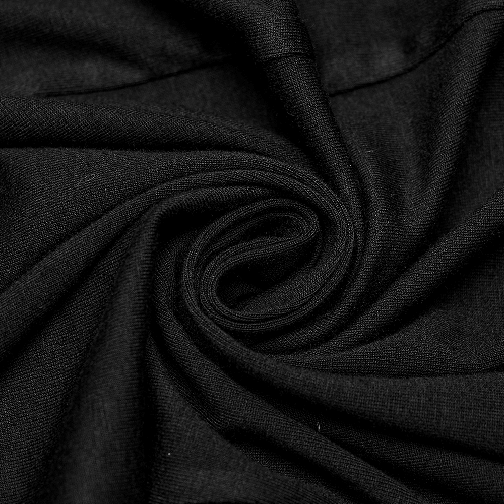 Close-up of luxurious black fabric showcasing soft texture ideal for gothic fashion designs.