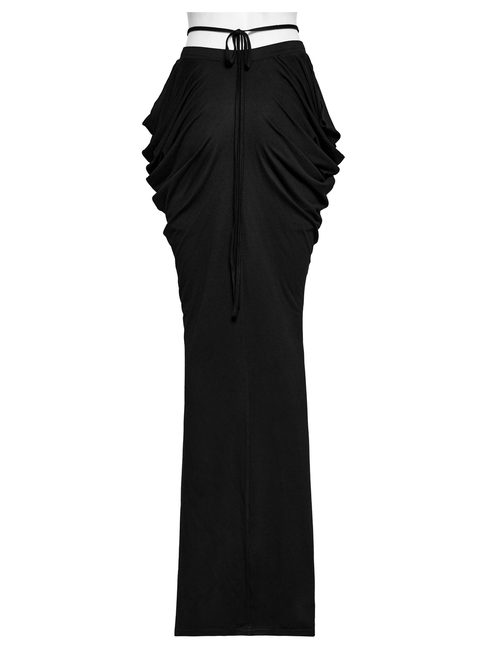 Elegant black gothic skirt with pleats and drawstring waist, perfect for versatile styling.