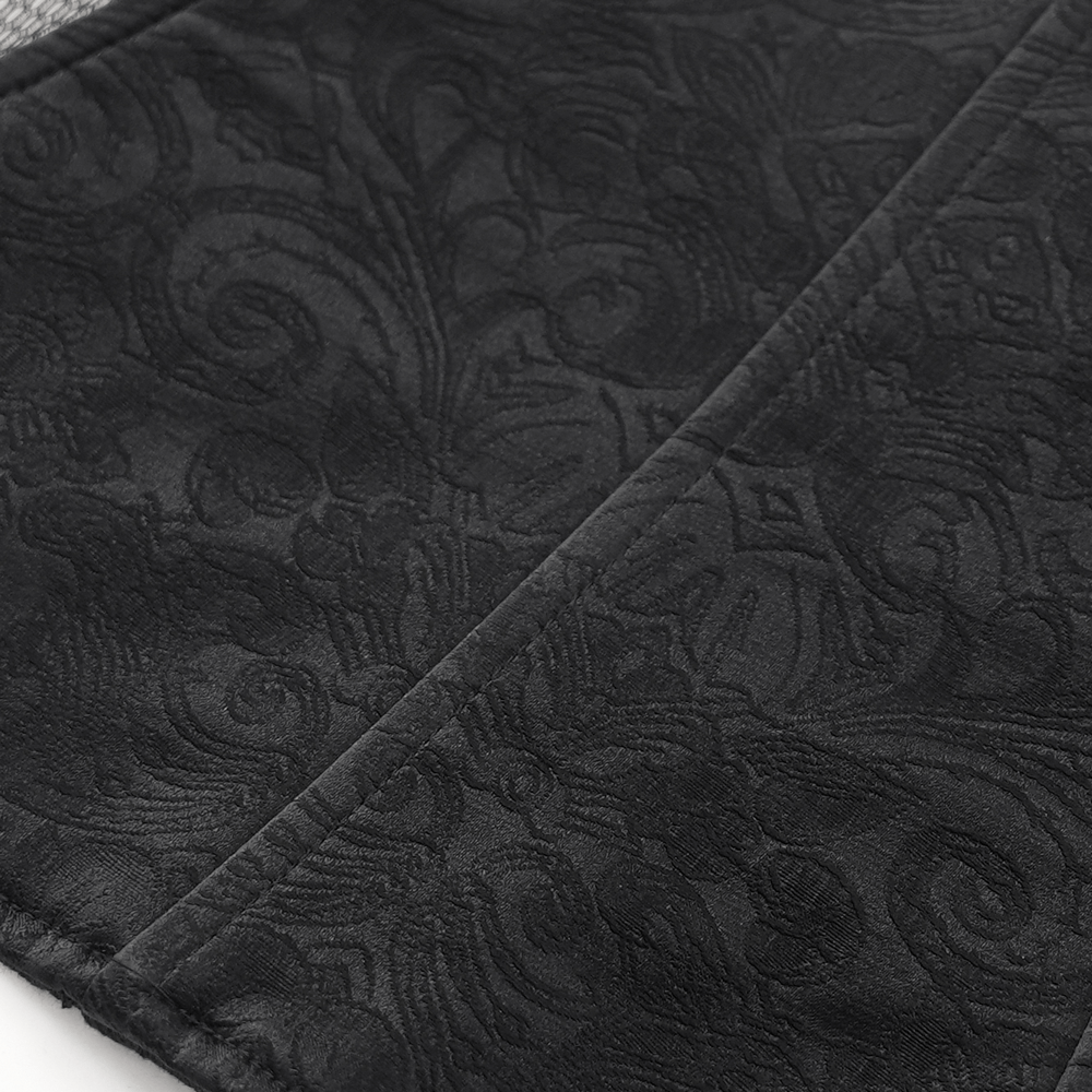 Elegant black corset belt fabric featuring intricate floral textured design, perfect for chic gothic fashion.