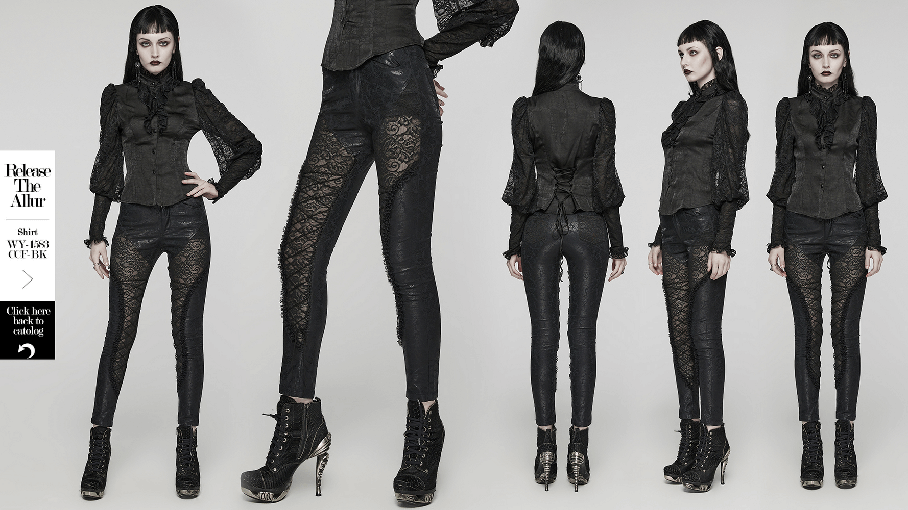 Elegant Lace and Patterned Black Leggings With Lace-Up