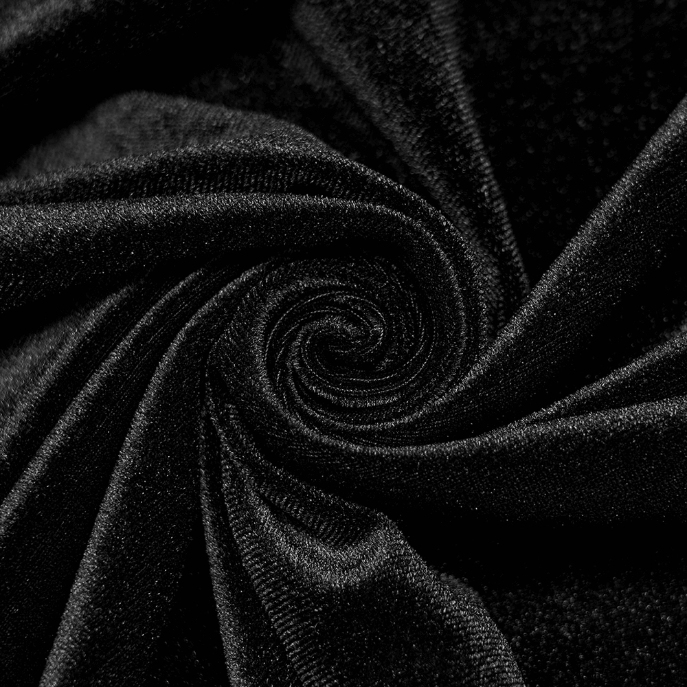 Luxurious black velvet fabric in a swirling pattern, perfect for elegant gothic attire.