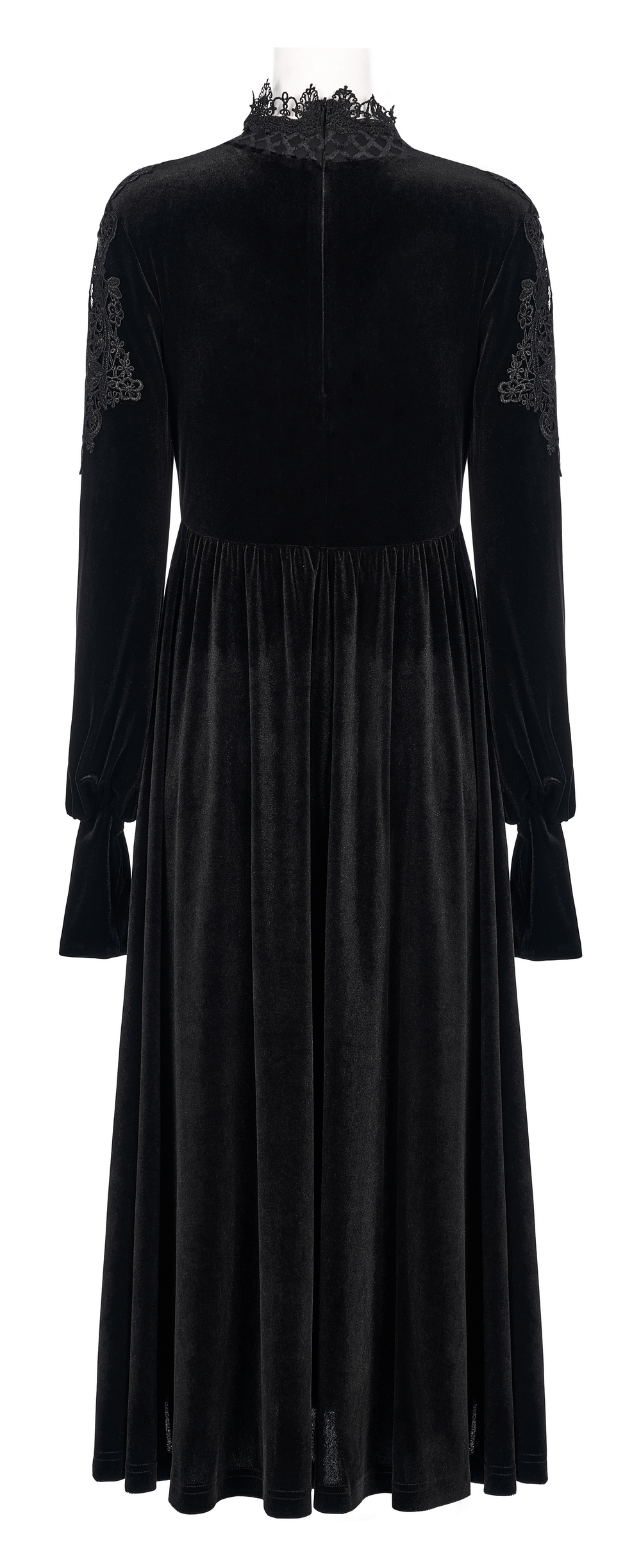 Elegant Lace-Collar Velvet Gothic Dress With Zipper in the Back - HARD'N'HEAVY