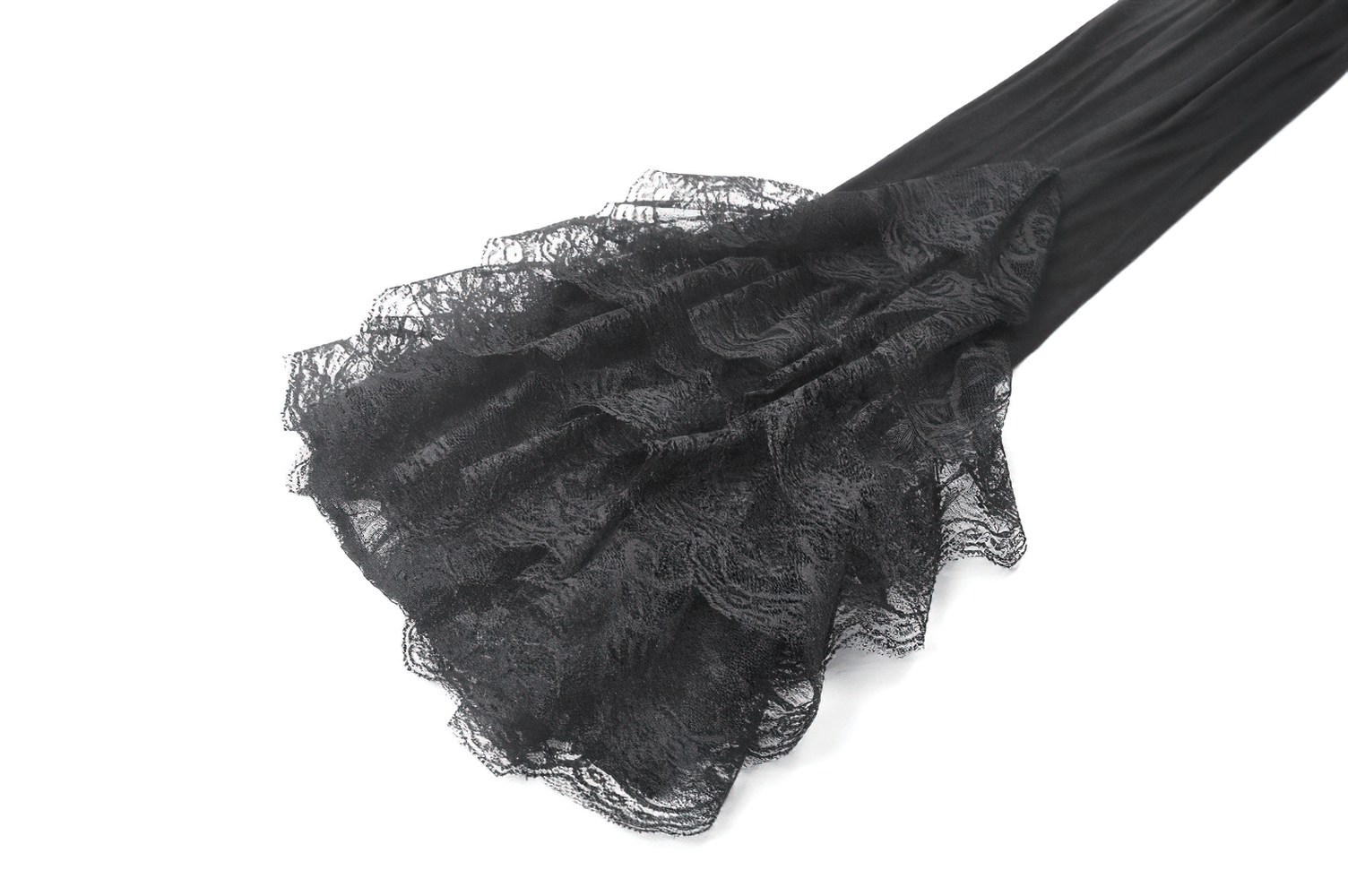 Elegant Lace Flare Pants with Layered Ruffled Hem Design showcasing black lace ruffles detail for gothic style.