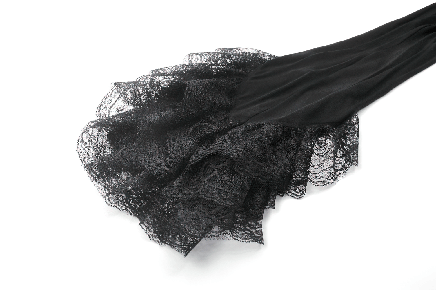 Elegant Lace Flare Pants with Layered Ruffled Hem Design showcasing black lace ruffles and soft fabric.