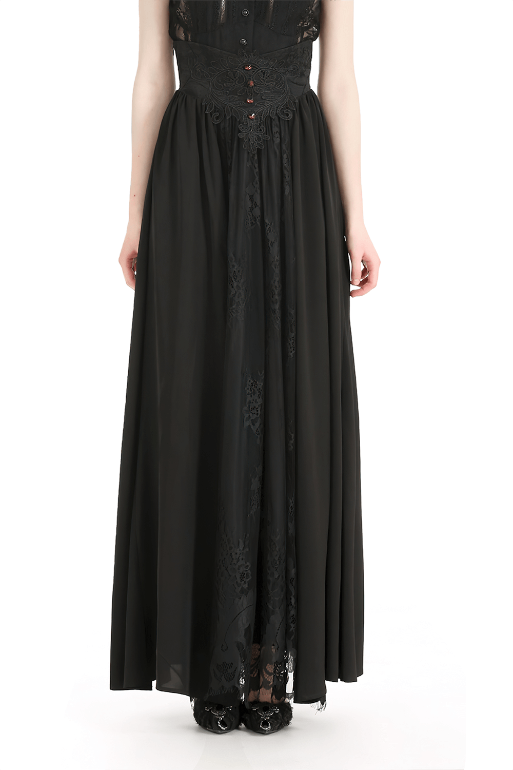 Elegant Lace High Waist Long Skirt with Button Accents