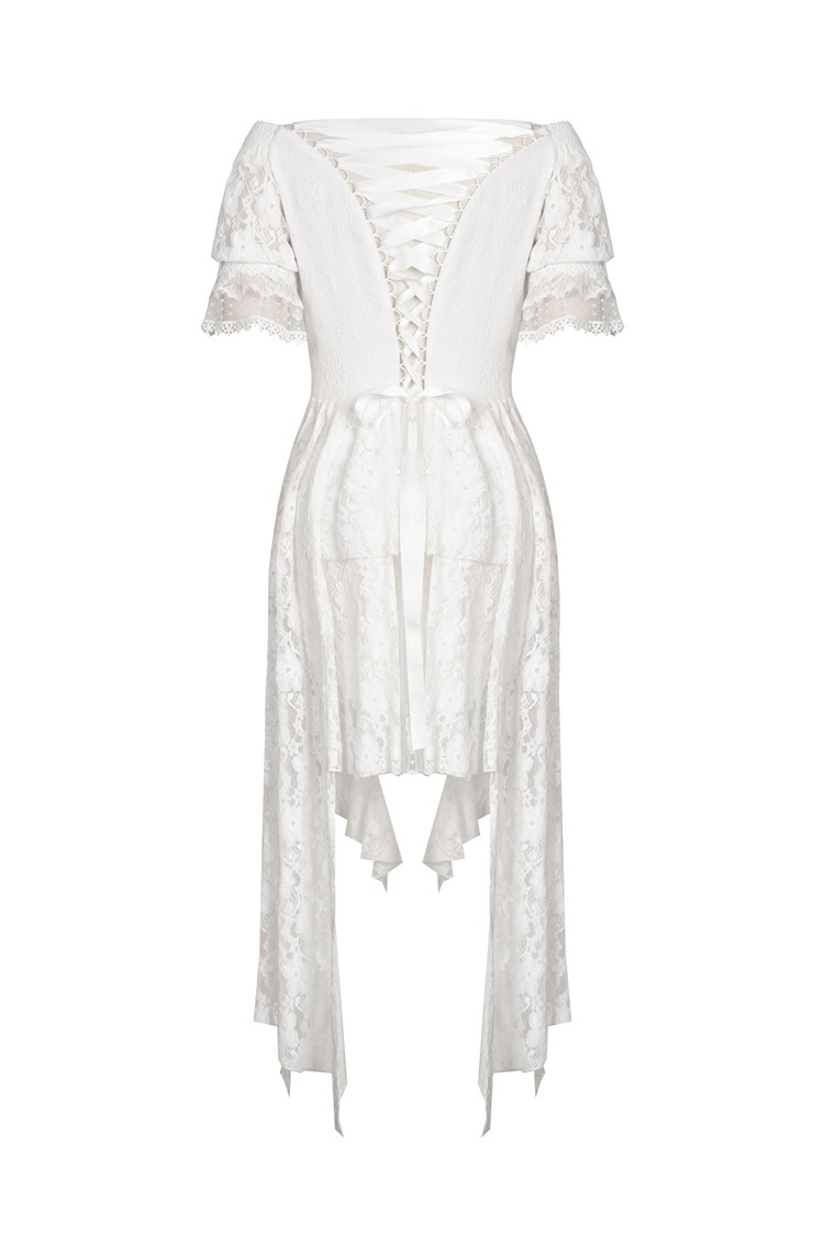Elegant Lace Off-Shoulder Dress with Asymmetrical Hem