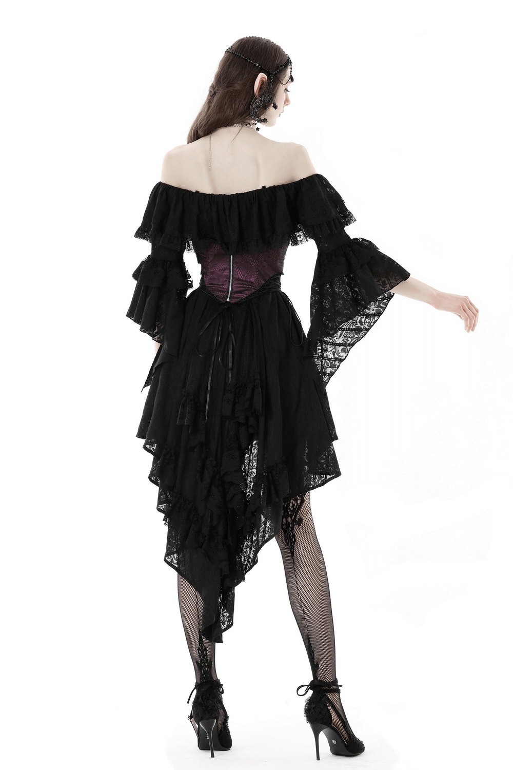 Elegant Lace Off-Shoulder Evening Dress With Asymmetrical Hem