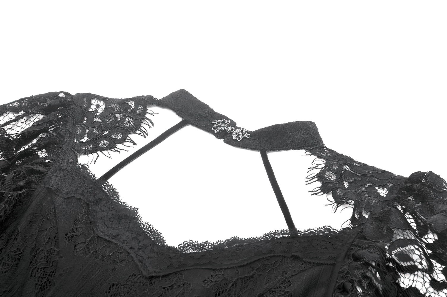 Elegant Lace Peplum Top with Choker Neck and Corset Front featuring intricate lace and stylish neckline.