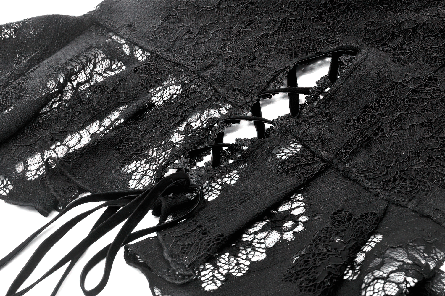 Elegant Lace Peplum Top with Choker Neck and Corset Front featuring intricate lace detail and lace-up design.