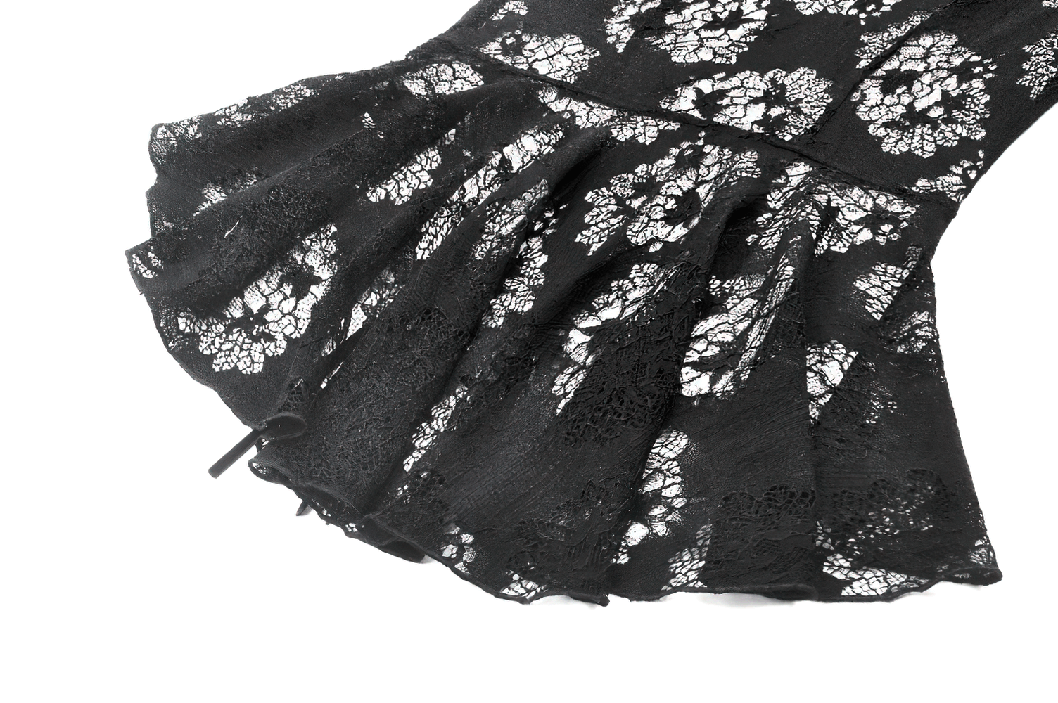 Elegant Lace Peplum Top with Choker Neck and Corset Front showing intricate floral lace and peplum hem.