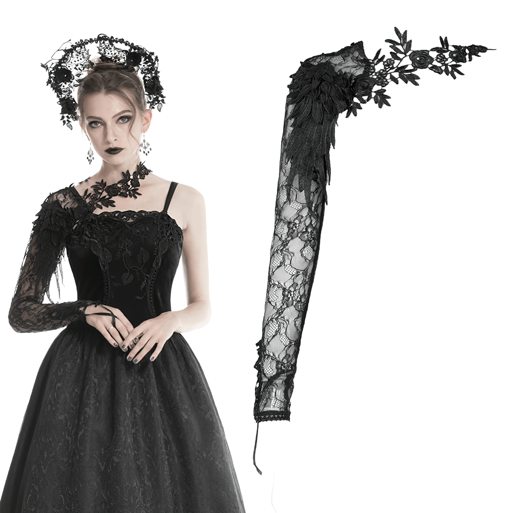 Elegant Lace Sleeve Accessory with Floral Appliques