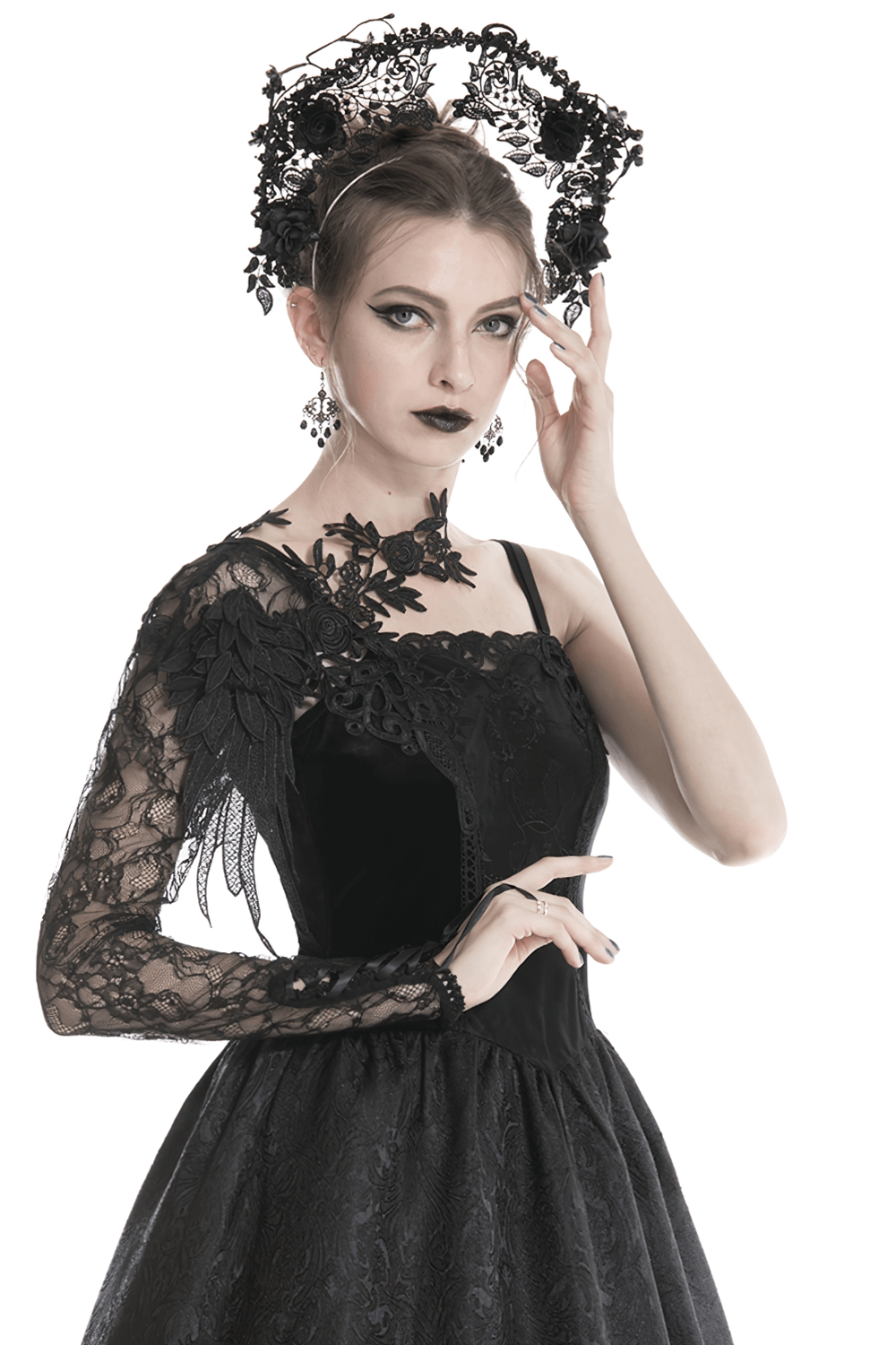 Elegant Lace Sleeve Accessory with Floral Appliques