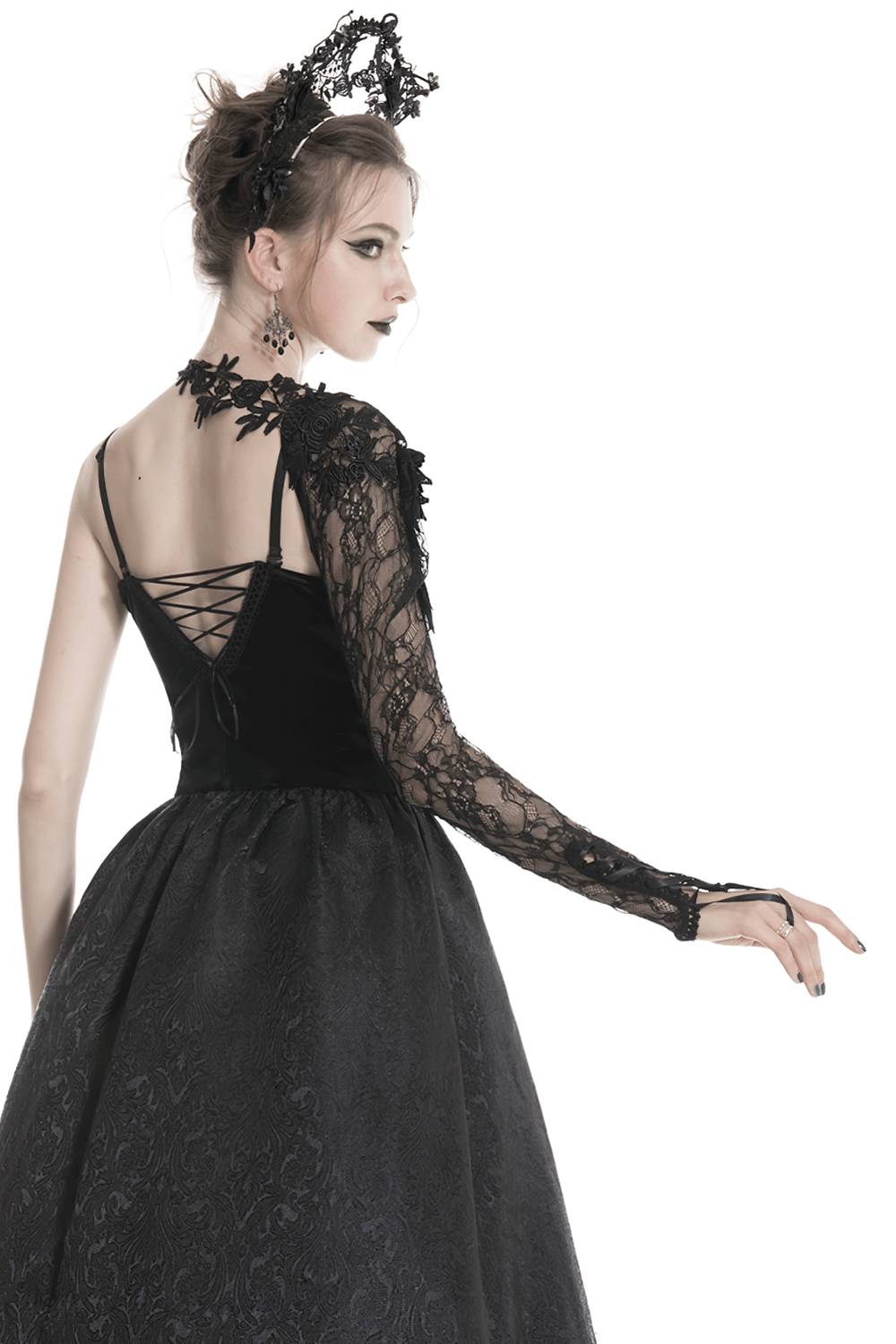 Elegant Lace Sleeve Accessory with Floral Appliques