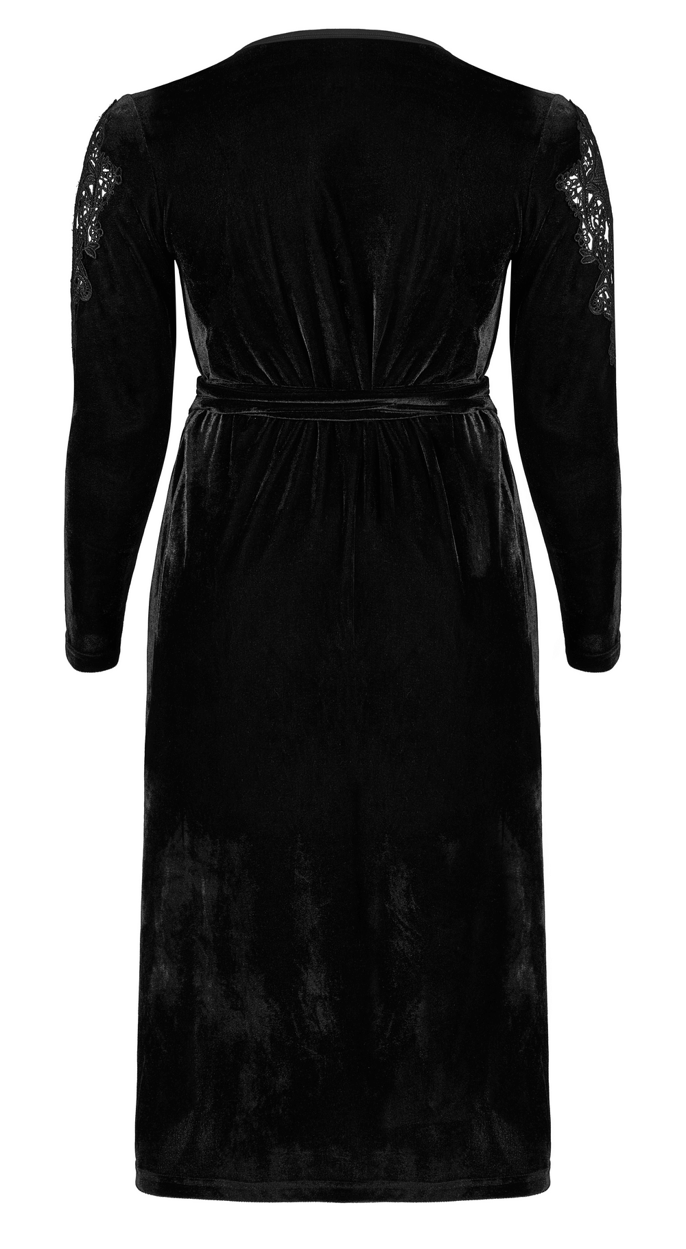 Elegant Lace Sleeve Velvet Midi Wrap Dress - HARD'N'HEAVY