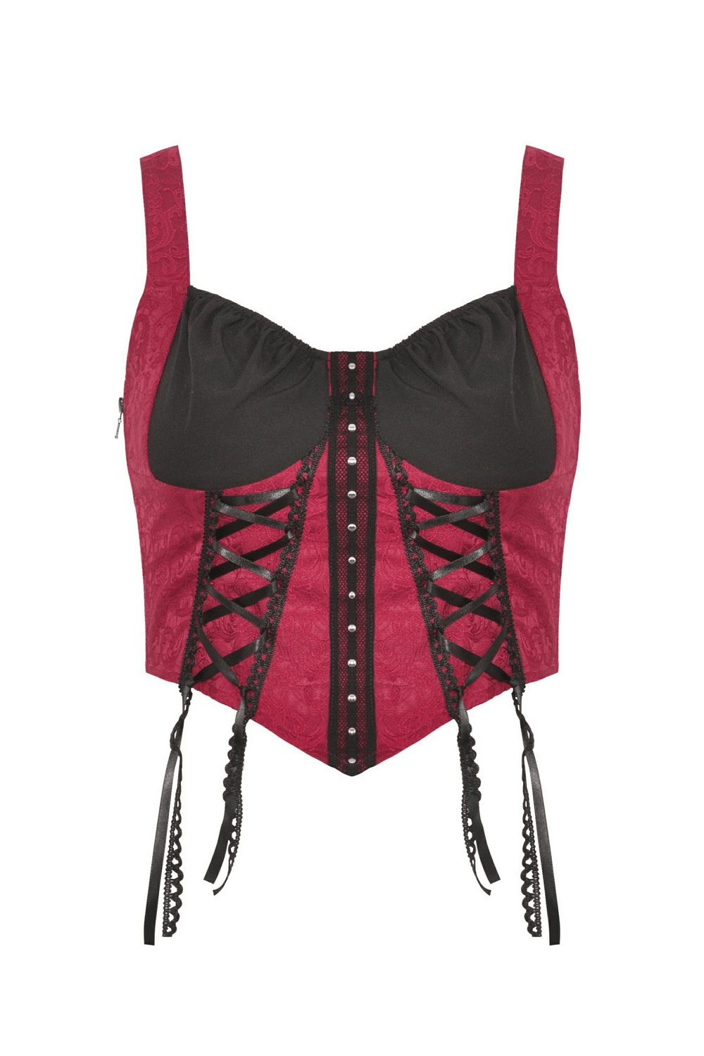 Elegant Lace-Up Corset with Black Accents and Lace Ties