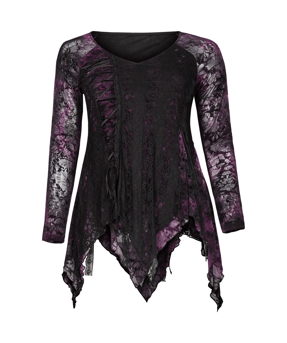 Elegant Lace-Up Gothic Lace V-Neck Asymmetrical Top - HARD'N'HEAVY