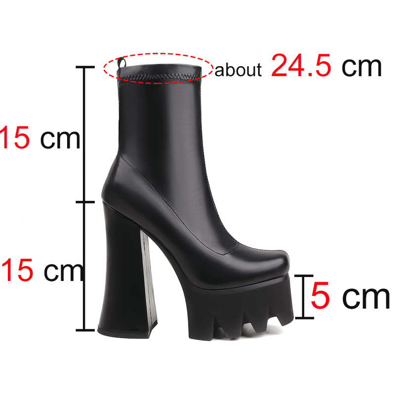 Elegant black leather platform boots with high heels, perfect for a casual yet stylish look, showcasing modern design.