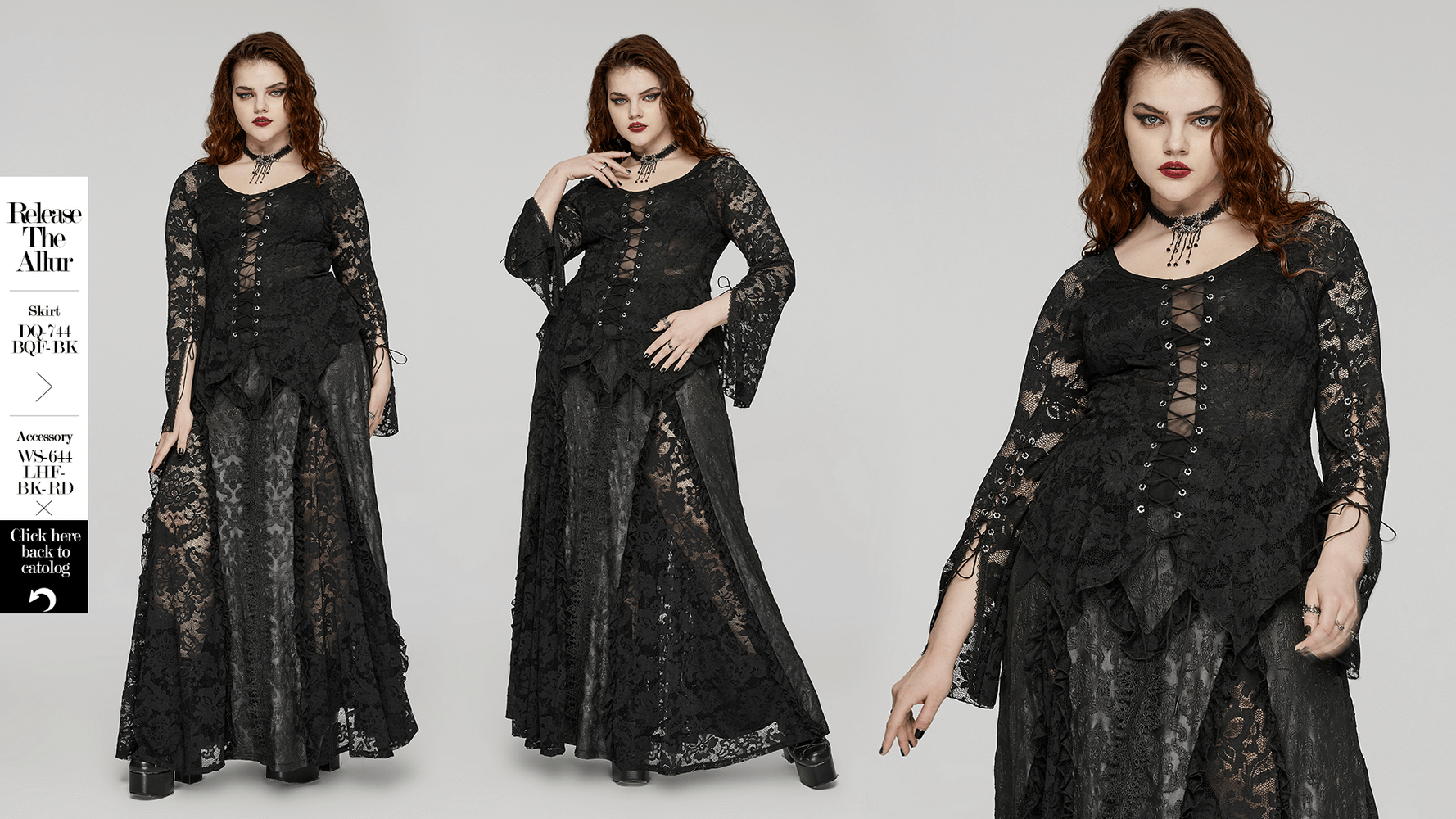 Elegant black lace long-sleeve dress with a V-neck and bell sleeves, featuring a flattering silhouette and adjustable detailing.