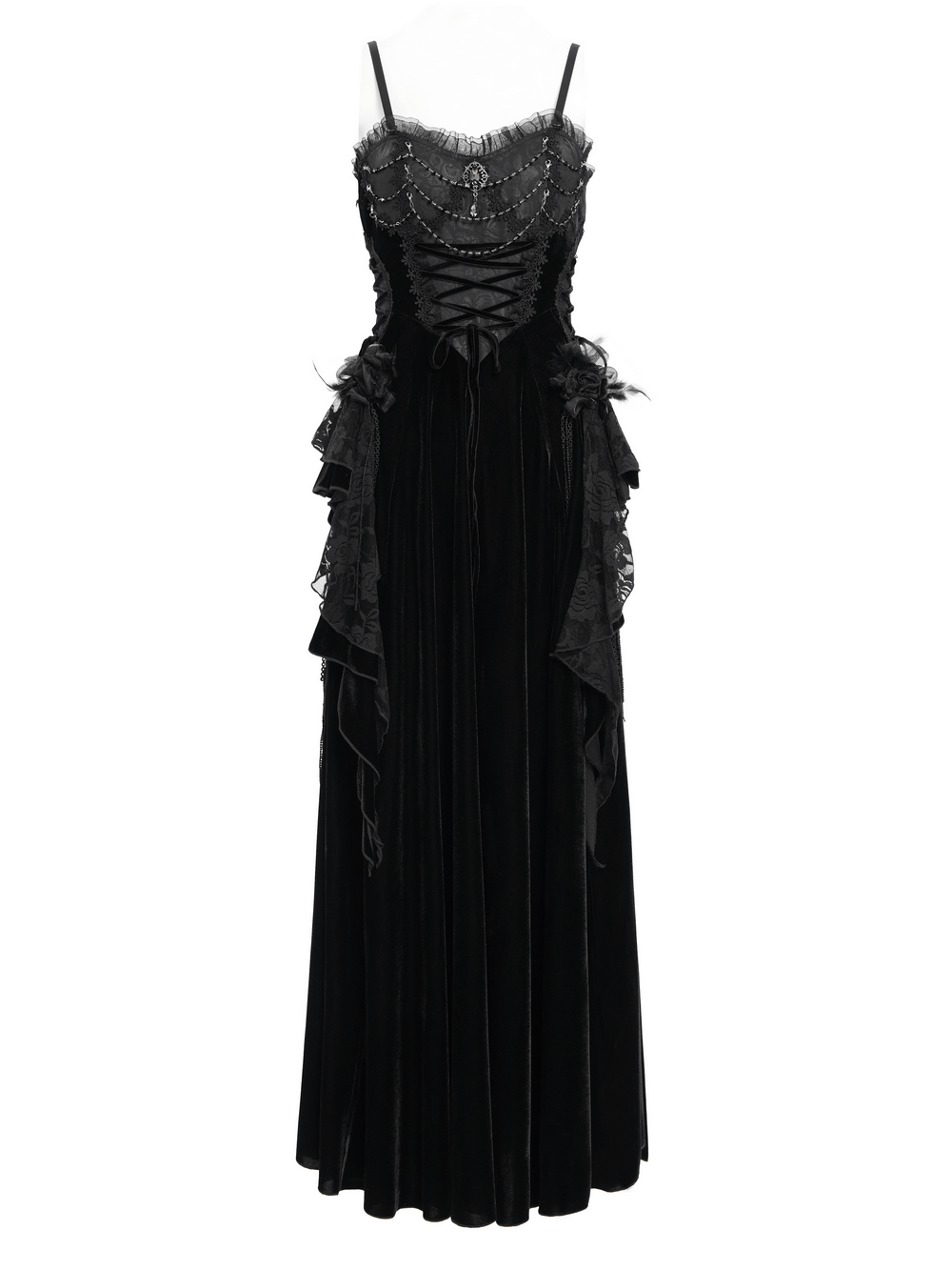 Elegant black maxi dress featuring lace corset and stunning beaded details, perfect for formal occasions.