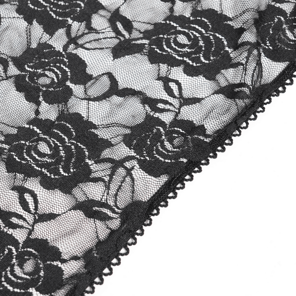 Close-up of delicate black lace with floral rose pattern, perfect for elegant designs and fashion details.