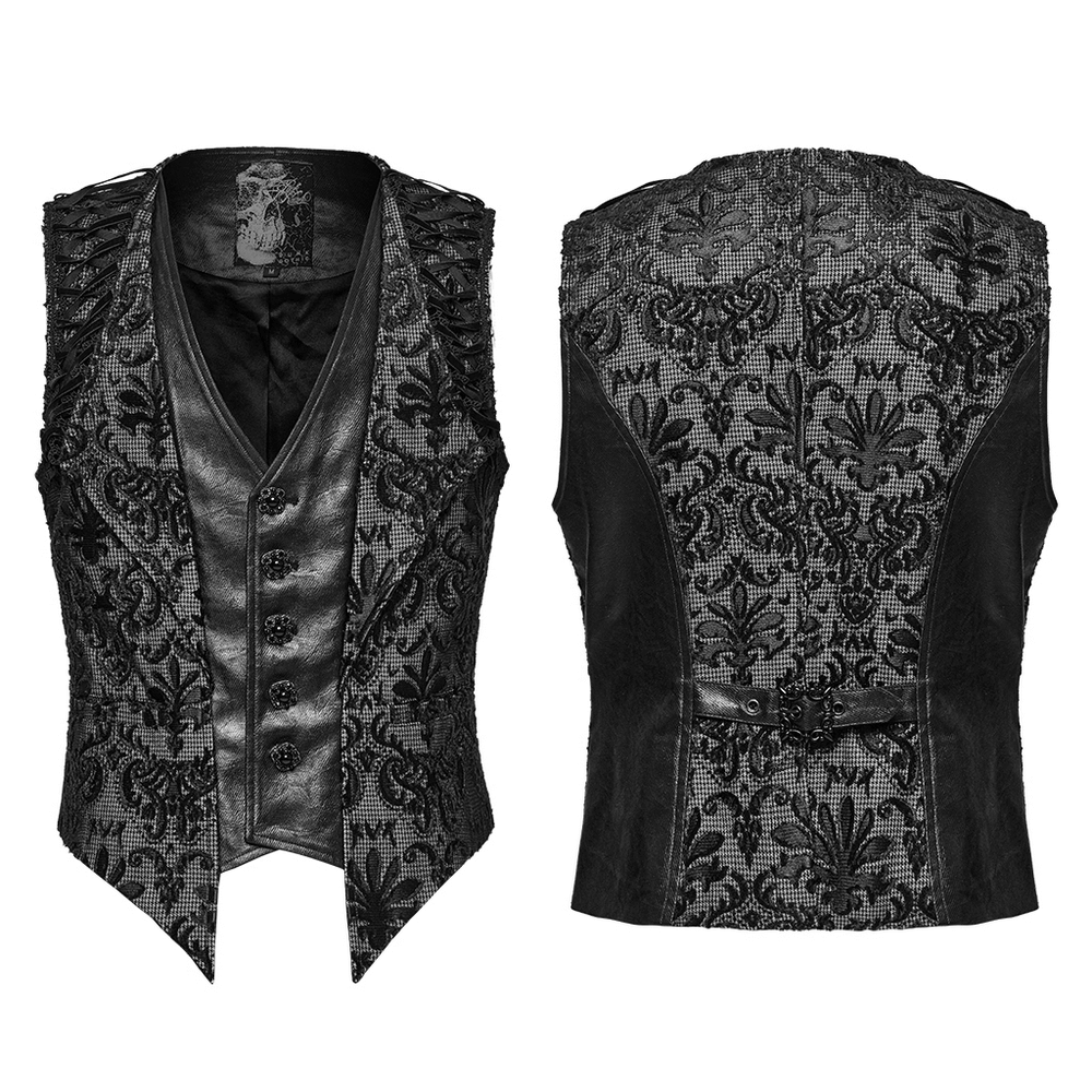 Elegant Gothic Men's Brocade Waistcoat with ornate embroidery and a stylish V-cut front.