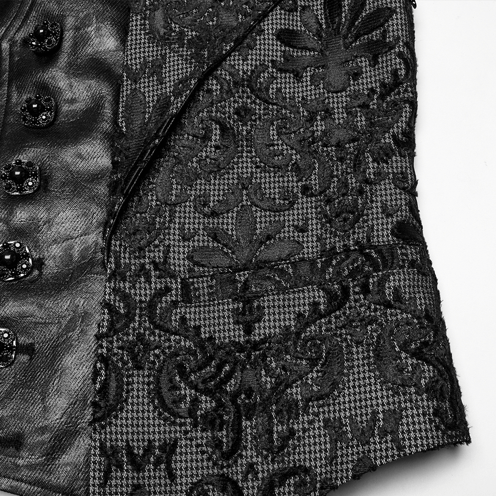 Elegant men's gothic embroidered brocade waistcoat with intricate detailing and a stylish silhouette.