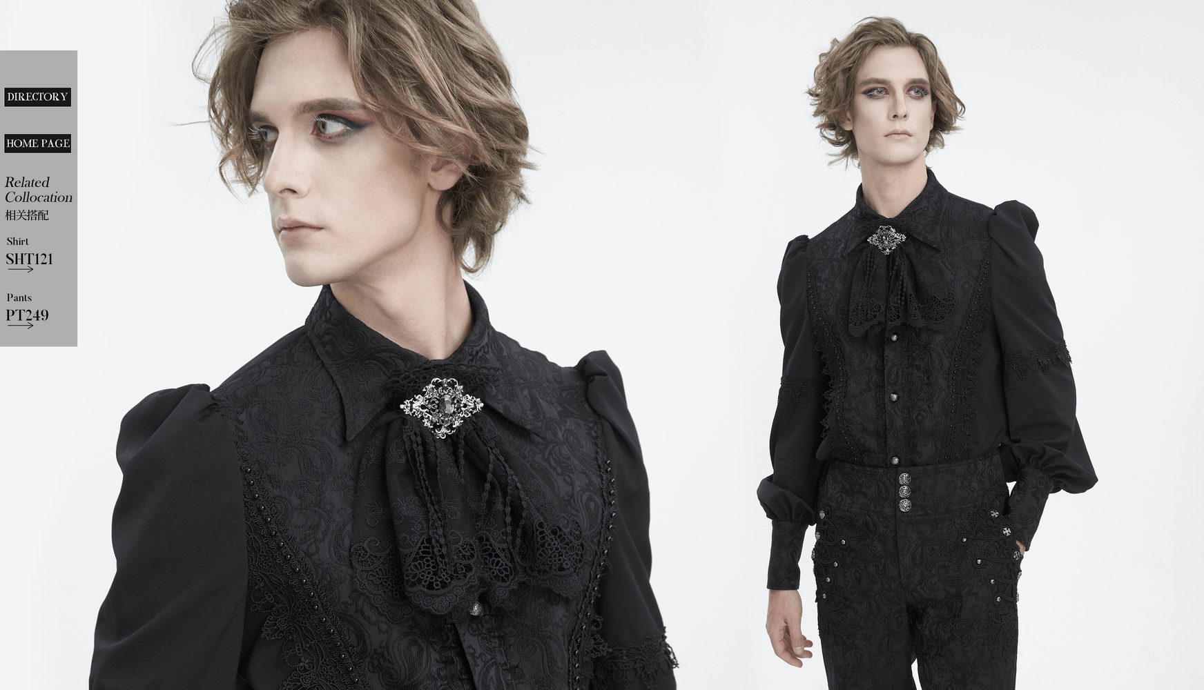 Elegant men's gothic lace collar with jewel detail, perfect for vintage-inspired outfits and dramatic events.