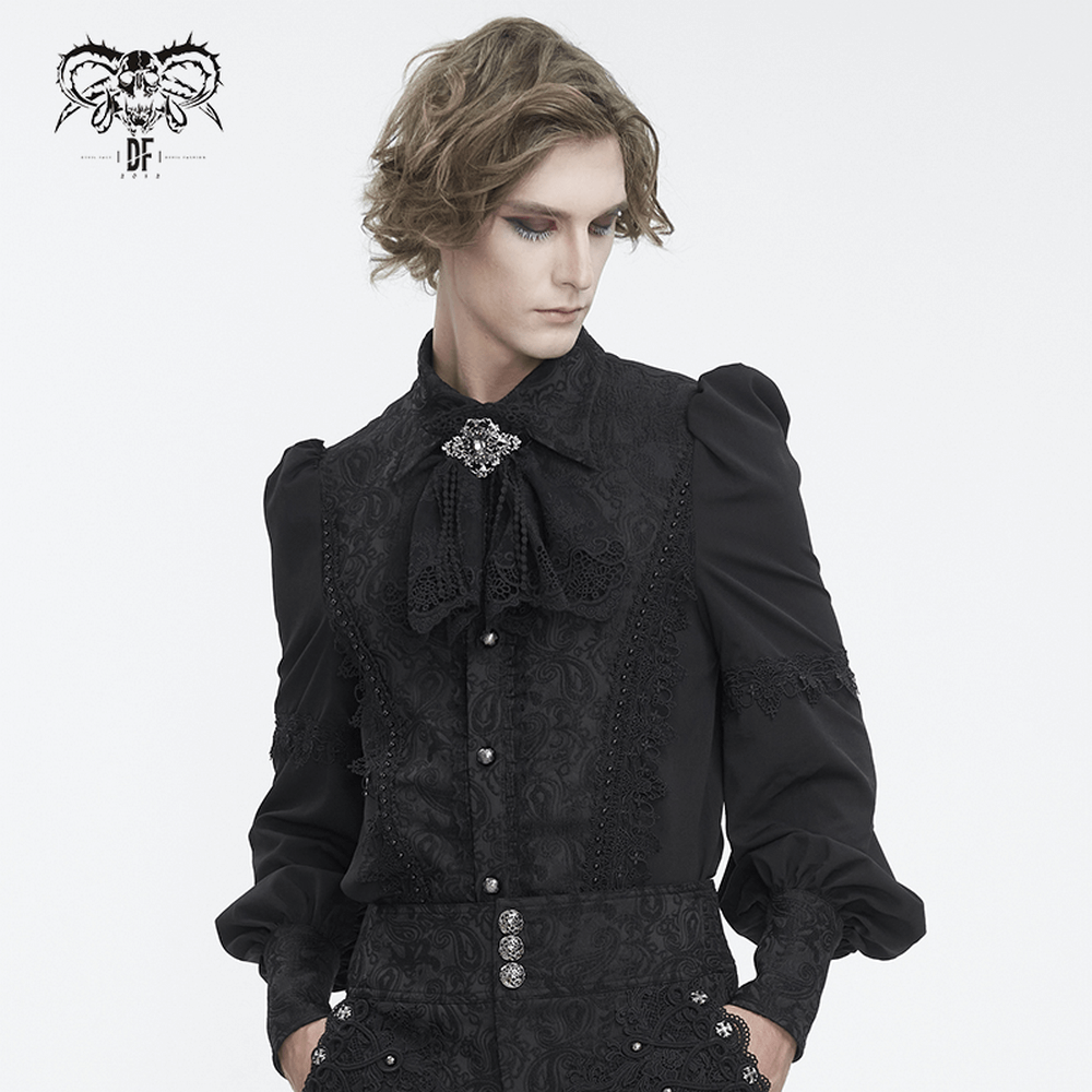 Elegant men's gothic lace collar with jewel detail, perfect for refined cosplay or dramatic attire.