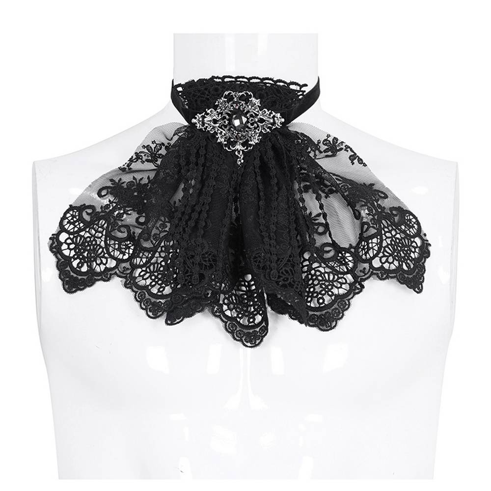 Elegant Men's Gothic Lace Collar with Jewel Detail
