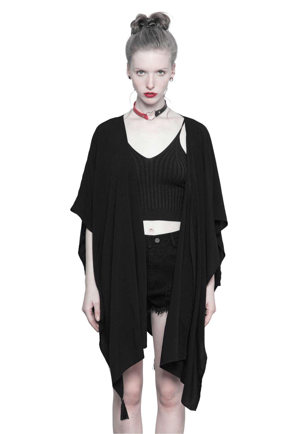 Elegant black shawl with moon phase design, enhancing your celestial style for day or night.