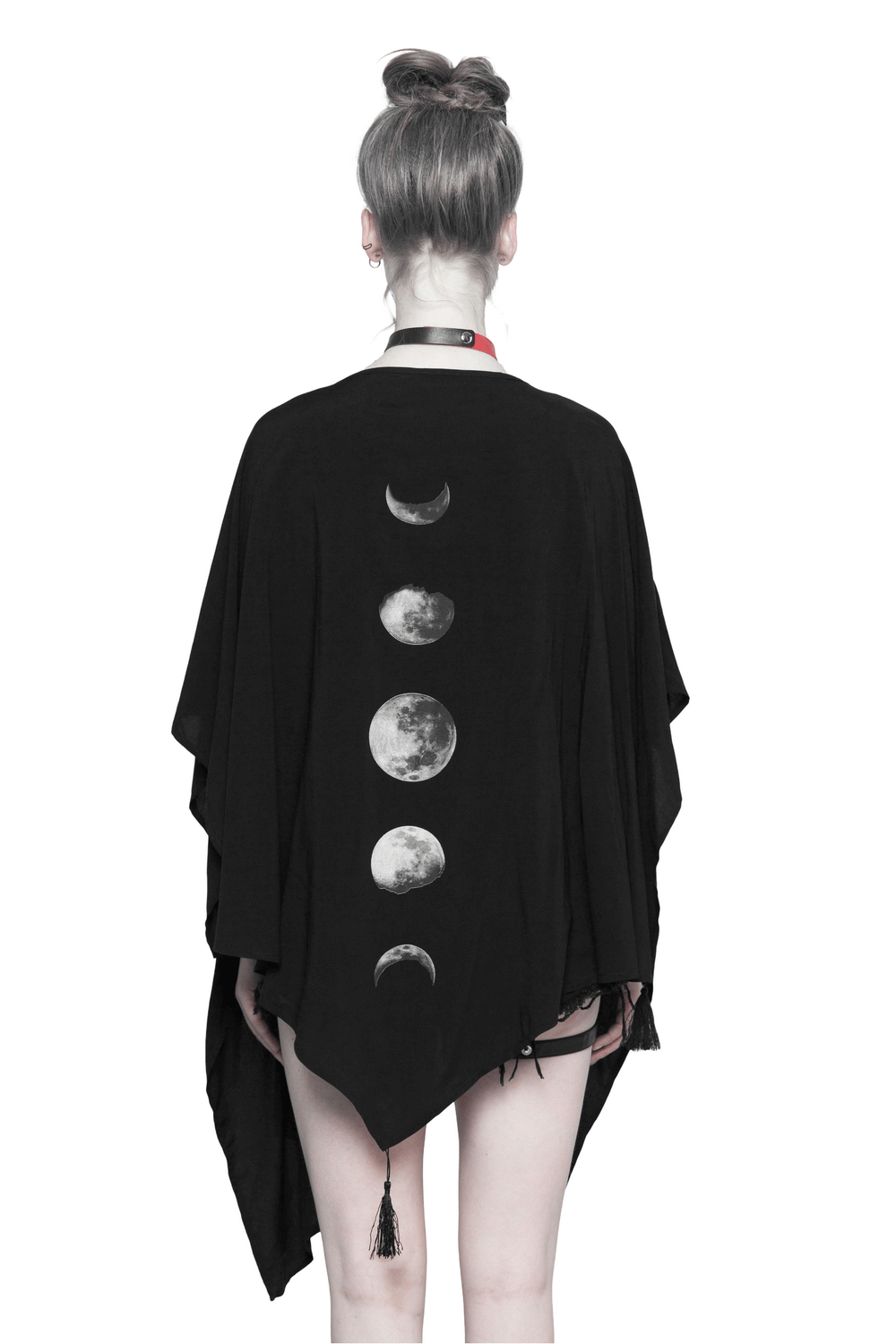 Elegant Mystery Black Shawl with Moon Phase Back