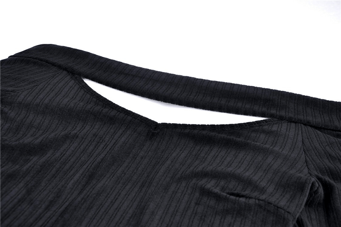 Elegant Off-Shoulder Ribbed Top with Lace-Up Detail