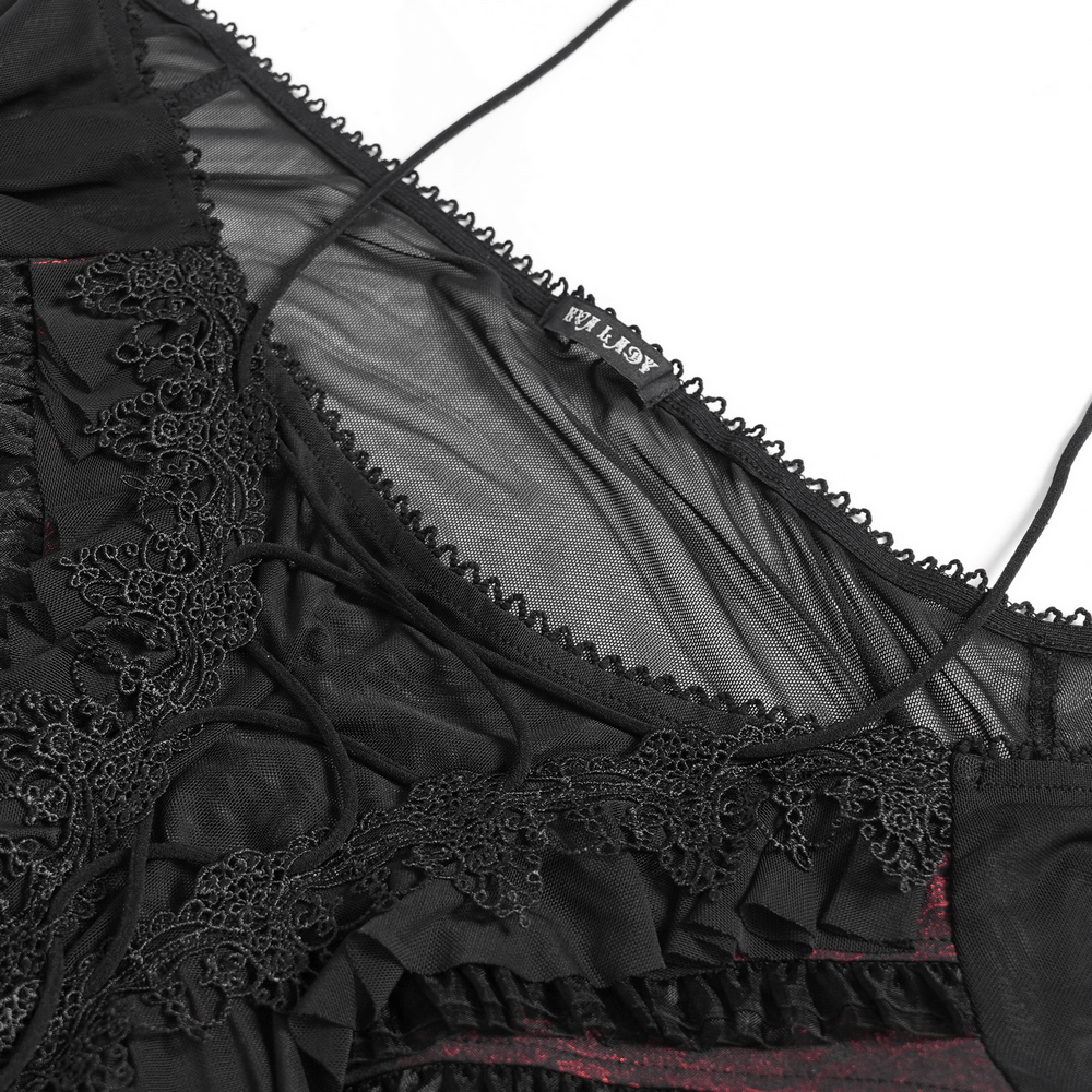 Elegant Off-Shoulder Ruffle Top with Sheer Sleeves and Lace close-up showcasing sheer details and intricate lace ruffles.