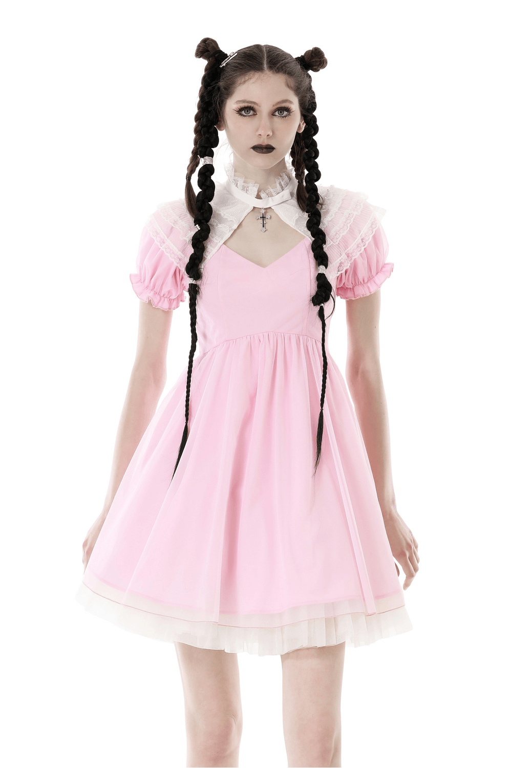 Elegant Pink Dress with Delicate Lace Detailing