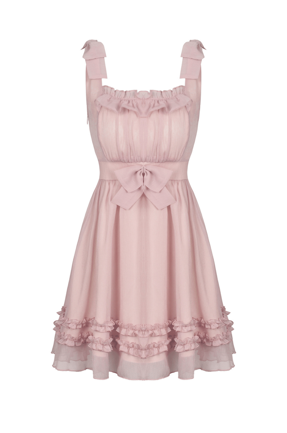 Elegant Pink Ruffle Doll Dress with Sweet Front Bow