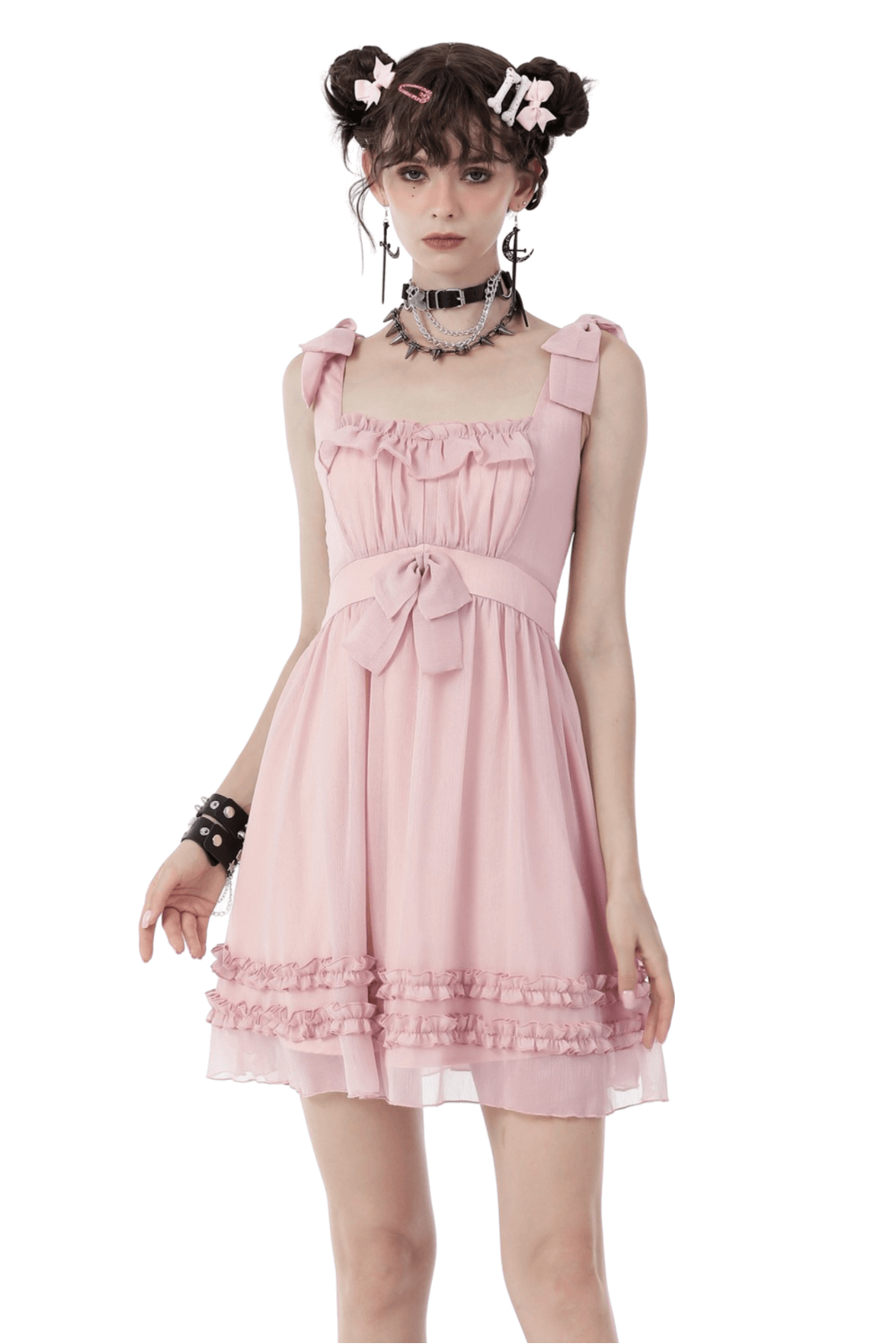 Elegant Pink Ruffle Doll Dress with Sweet Front Bow