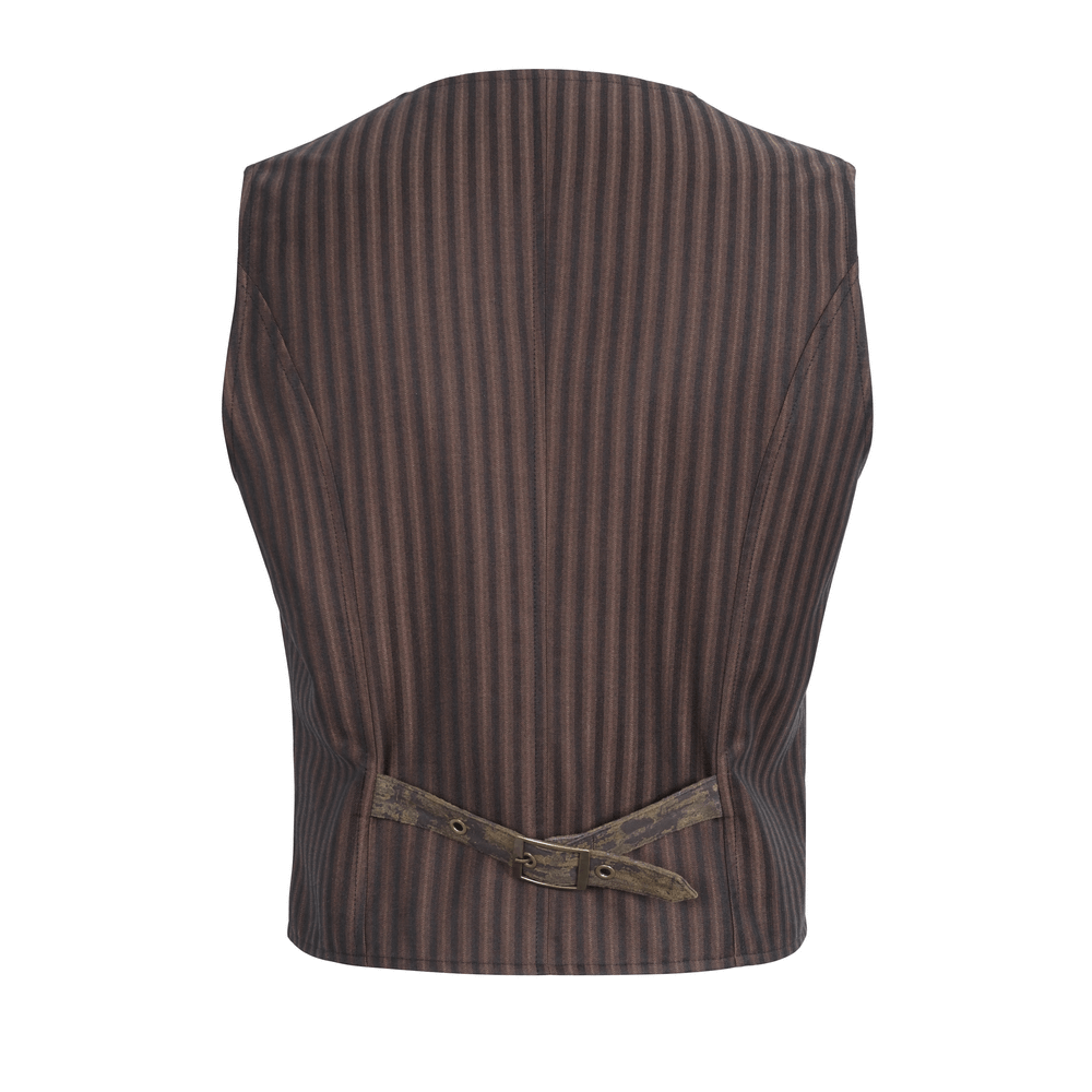 Elegant Pinstriped Men's Button-Up Brown Waistcoat