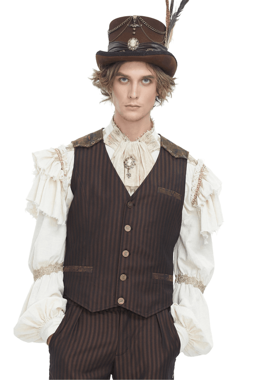 Gilet marron boutonné élégant à fines rayures pour hommes