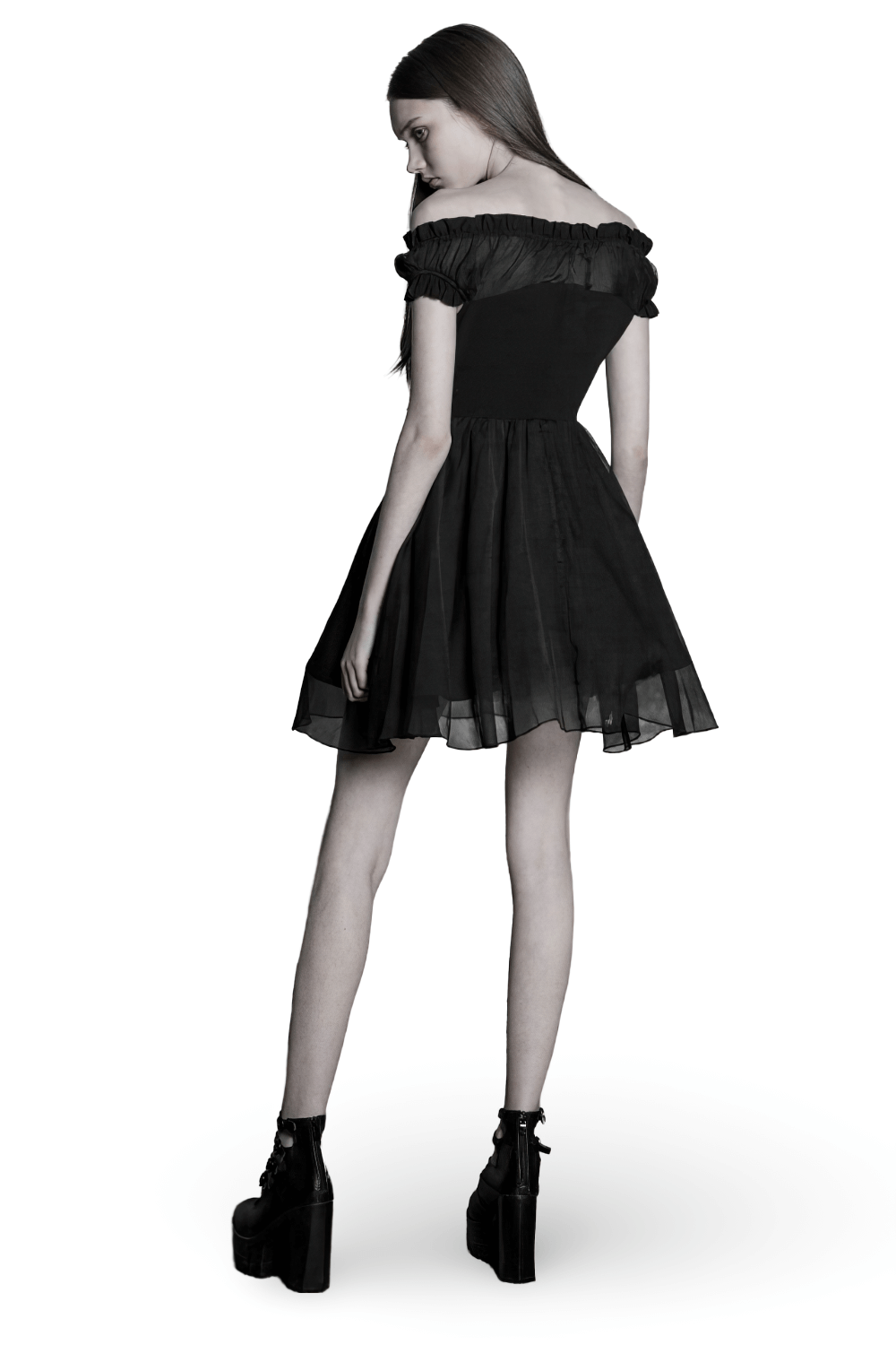 Elegant Punk Rave Gothic Black Off-Shoulder Dress